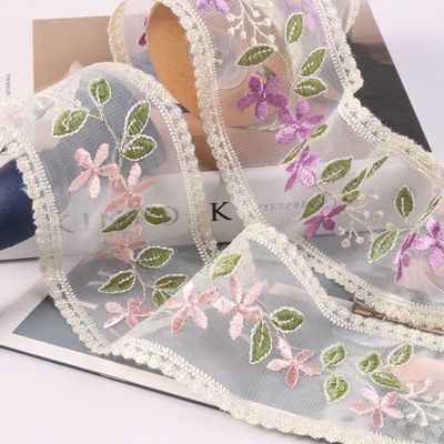 Geborduurd organza lint met draad 85 mm enkelzijdig organza lint