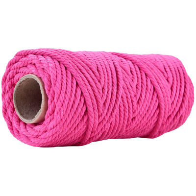 50m stoffig roze macrame koord 5mm ISO9001 Roze katoen touw 3 strengen