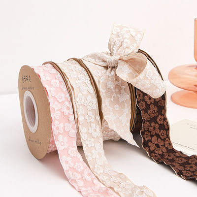 Gedrukt bloemenriet 25 mm polyester champagne lint lint