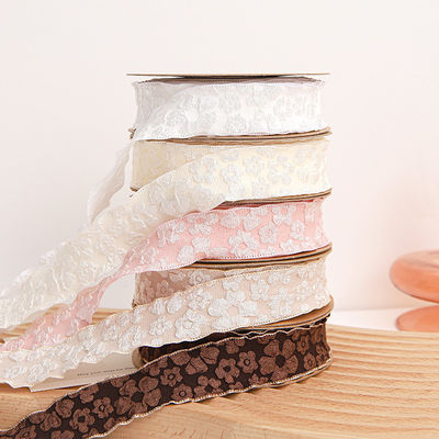 Gedrukt bloemenriet 25 mm polyester champagne lint lint