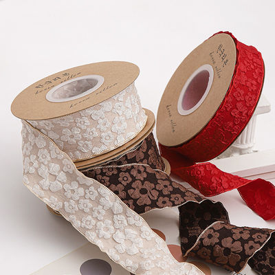 Gedrukt bloemenriet 25 mm polyester champagne lint lint