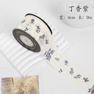 Bloemengedrukt gepersonaliseerd organza lint 4cm Flora Ivory Organza lint
