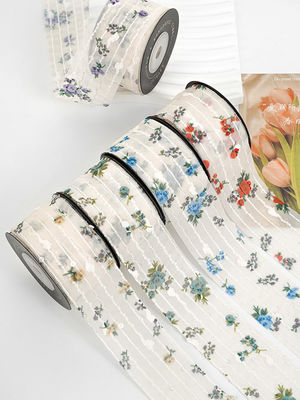 Bloemengedrukt gepersonaliseerd organza lint 4cm Flora Ivory Organza lint