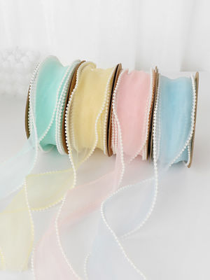 40 mm Pearl Edge Polyester Organza Ribbon voor luxe cadeau verpakking