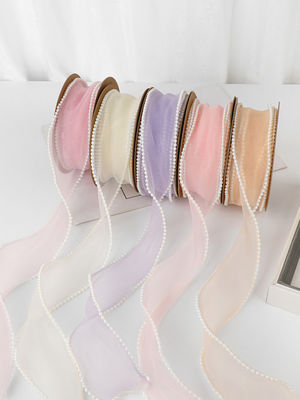 40 mm Pearl Edge Polyester Organza Ribbon voor luxe cadeau verpakking