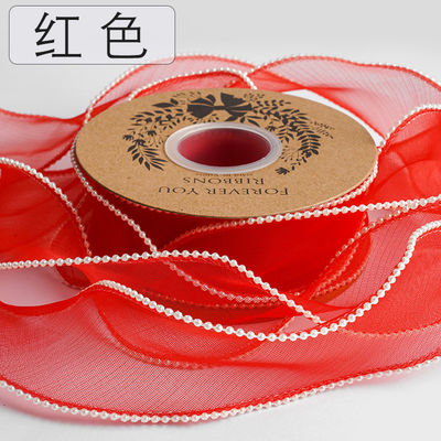 40 mm Pearl Edge Polyester Organza Ribbon voor luxe cadeau verpakking