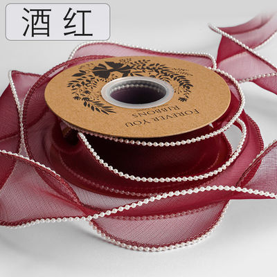 40 mm Pearl Edge Polyester Organza Ribbon voor luxe cadeau verpakking