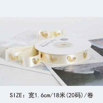16 mm hart patroon goud folie gedrukt lint voor cadeau verpakking en decoratie