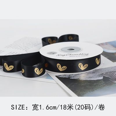 16 mm hart patroon goud folie gedrukt lint voor cadeau verpakking en decoratie