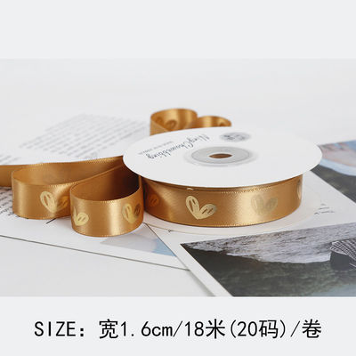 16 mm hart patroon goud folie gedrukt lint voor cadeau verpakking en decoratie