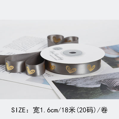 16 mm hart patroon goud folie gedrukt lint voor cadeau verpakking en decoratie