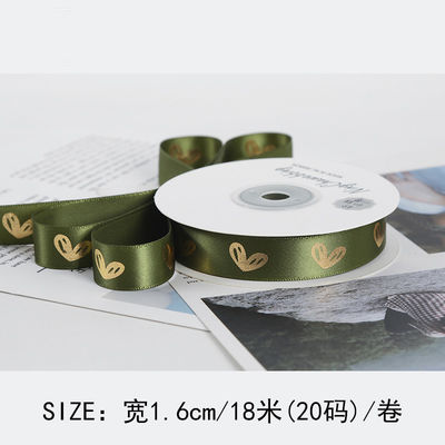 16 mm hart patroon goud folie gedrukt lint voor cadeau verpakking en decoratie