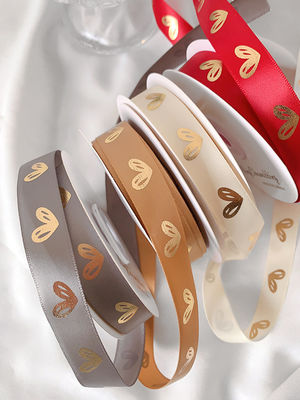 16 mm hart patroon goud folie gedrukt lint voor cadeau verpakking en decoratie