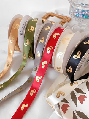 16 mm hart patroon goud folie gedrukt lint voor cadeau verpakking en decoratie