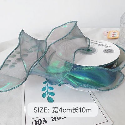 40 mm polyester organza lint met satine rand glanzend roze organza lint