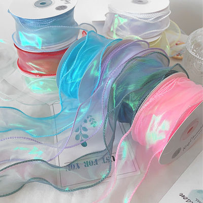40 mm polyester organza lint met satine rand glanzend roze organza lint