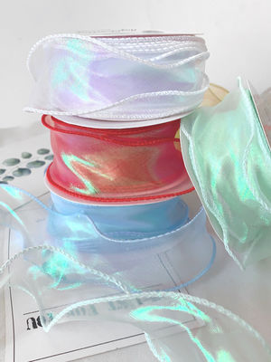 40 mm polyester organza lint met satine rand glanzend roze organza lint