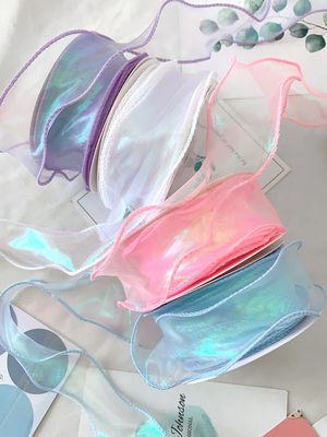 40 mm polyester organza lint met satine rand glanzend roze organza lint