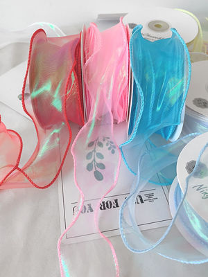 40 mm polyester organza lint met satine rand glanzend roze organza lint
