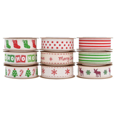 15 mm * 3y kerstcadeau lint gedrukt wit katoen lint voor cadeautjes