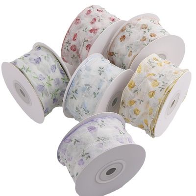40mm 50mm Organza Ribbon met Flower Print Polyester Ribbon OEM Eco Friendly