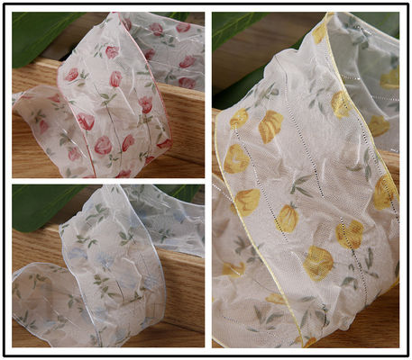 40mm 50mm Organza Ribbon met Flower Print Polyester Ribbon OEM Eco Friendly