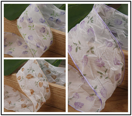 40mm 50mm Organza Ribbon met Flower Print Polyester Ribbon OEM Eco Friendly