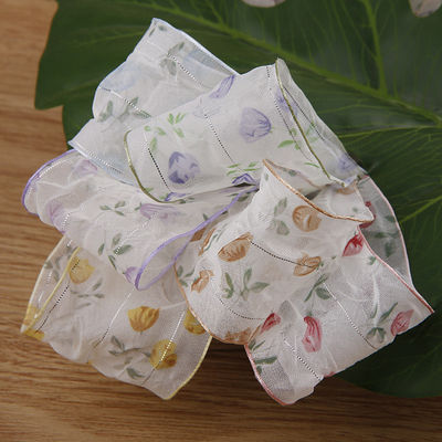 40mm 50mm Organza Ribbon met Flower Print Polyester Ribbon OEM Eco Friendly