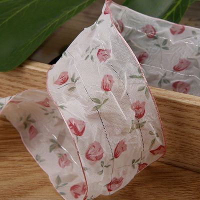 40mm 50mm Organza Ribbon met Flower Print Polyester Ribbon OEM Eco Friendly