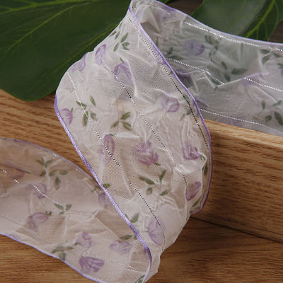 40mm 50mm Organza Ribbon met Flower Print Polyester Ribbon OEM Eco Friendly