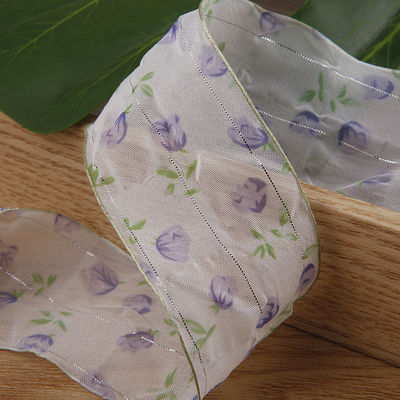 40mm 50mm Organza Ribbon met Flower Print Polyester Ribbon OEM Eco Friendly