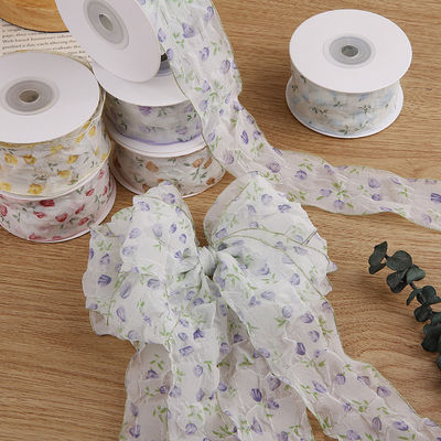40mm 50mm Organza Ribbon met Flower Print Polyester Ribbon OEM Eco Friendly