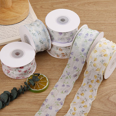 40mm 50mm Organza Ribbon met Flower Print Polyester Ribbon OEM Eco Friendly