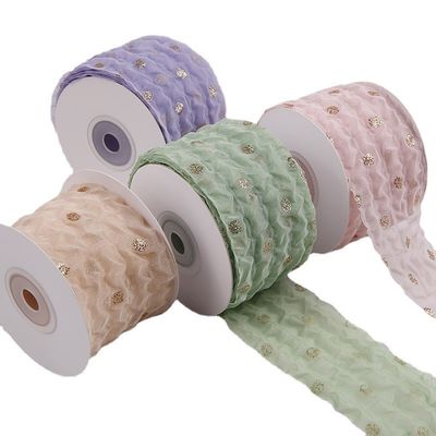 50mm Organza Ribbon met Dot Pattern Gold Foil Printed Polyester Organza Ribbon OEM Eco Friendly
