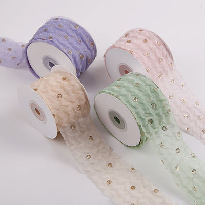 50mm Organza Ribbon met Dot Pattern Gold Foil Printed Polyester Organza Ribbon OEM Eco Friendly