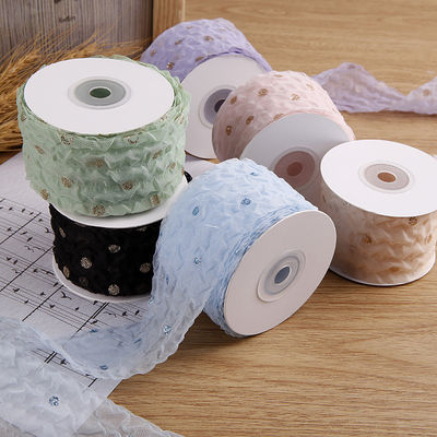 50mm Organza Ribbon met Dot Pattern Gold Foil Printed Polyester Organza Ribbon OEM Eco Friendly