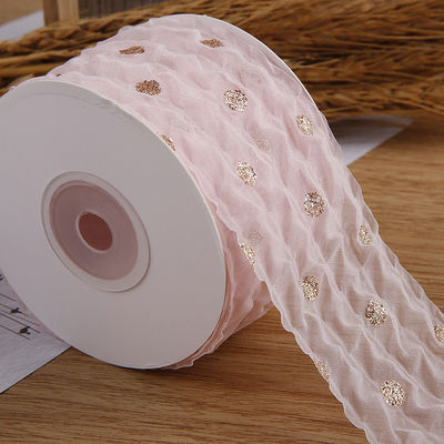 50mm Organza Ribbon met Dot Pattern Gold Foil Printed Polyester Organza Ribbon OEM Eco Friendly