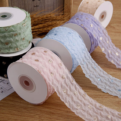 50mm Organza Ribbon met Dot Pattern Gold Foil Printed Polyester Organza Ribbon OEM Eco Friendly