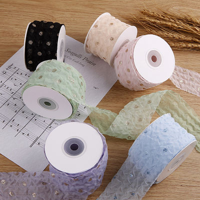 50mm Organza Ribbon met Dot Pattern Gold Foil Printed Polyester Organza Ribbon OEM Eco Friendly