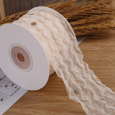 50mm Organza Ribbon met Dot Pattern Gold Foil Printed Polyester Organza Ribbon OEM Eco Friendly