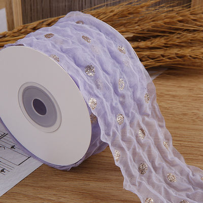 50mm Organza Ribbon met Dot Pattern Gold Foil Printed Polyester Organza Ribbon OEM Eco Friendly