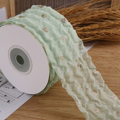 50mm Organza Ribbon met Dot Pattern Gold Foil Printed Polyester Organza Ribbon OEM Eco Friendly