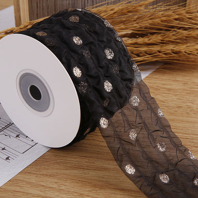 50mm Organza Ribbon met Dot Pattern Gold Foil Printed Polyester Organza Ribbon OEM Eco Friendly