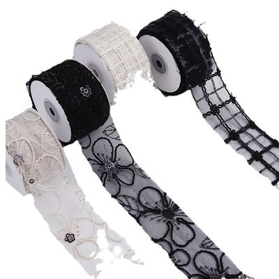 50mm Glinster Polyester Mesh Ribbon met Flower Jacquard Ribbon