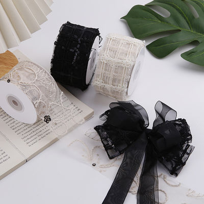 50mm Glinster Polyester Mesh Ribbon met Flower Jacquard Ribbon