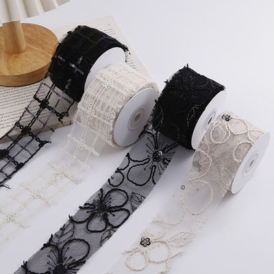 50mm Glinster Polyester Mesh Ribbon met Flower Jacquard Ribbon