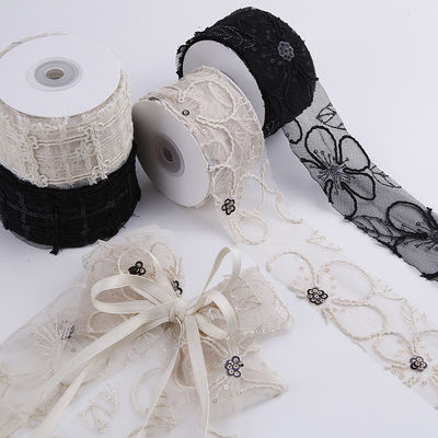 50mm Glinster Polyester Mesh Ribbon met Flower Jacquard Ribbon