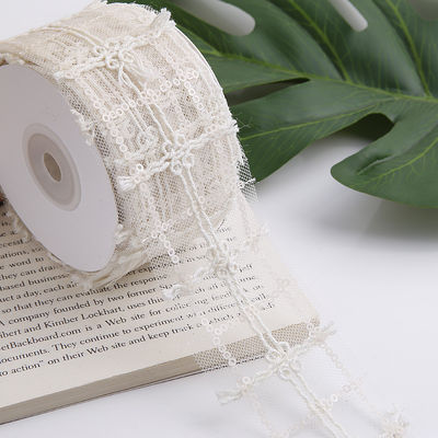 50mm Glinster Polyester Mesh Ribbon met Flower Jacquard Ribbon