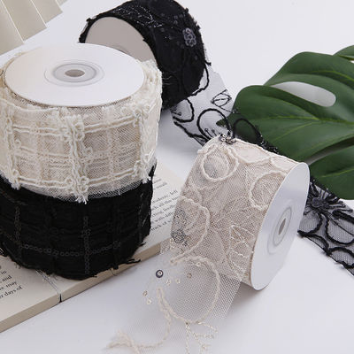 50mm Glinster Polyester Mesh Ribbon met Flower Jacquard Ribbon