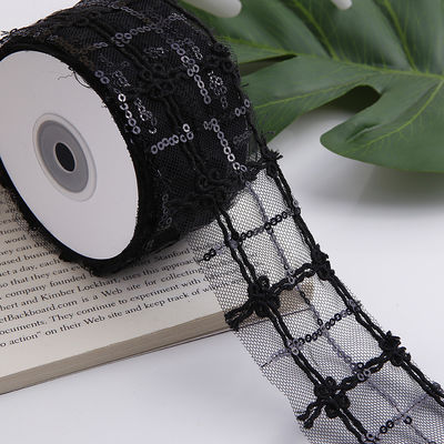 50mm Glinster Polyester Mesh Ribbon met Flower Jacquard Ribbon